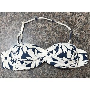 Anne Cole Signature Navy White Floral Bandeau Bikini Top Removable‎ Strap Small